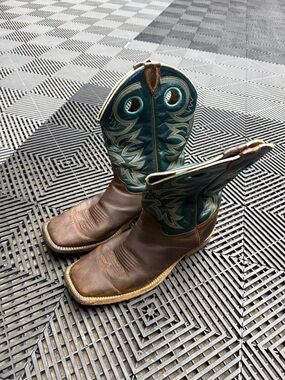 Men's Brown Leather Cowboy Boots with Teal Shaft
